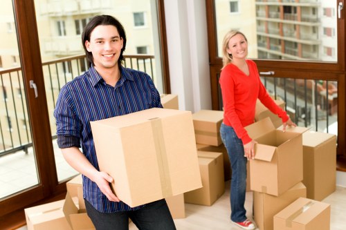 Packed boxes and furniture prepared for safe storage